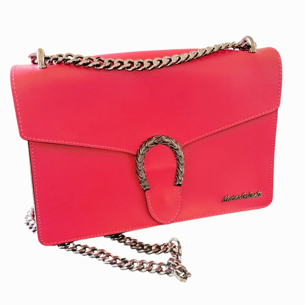 Marina Galanti Pink Leather Chain Strap Bag Made In Italy